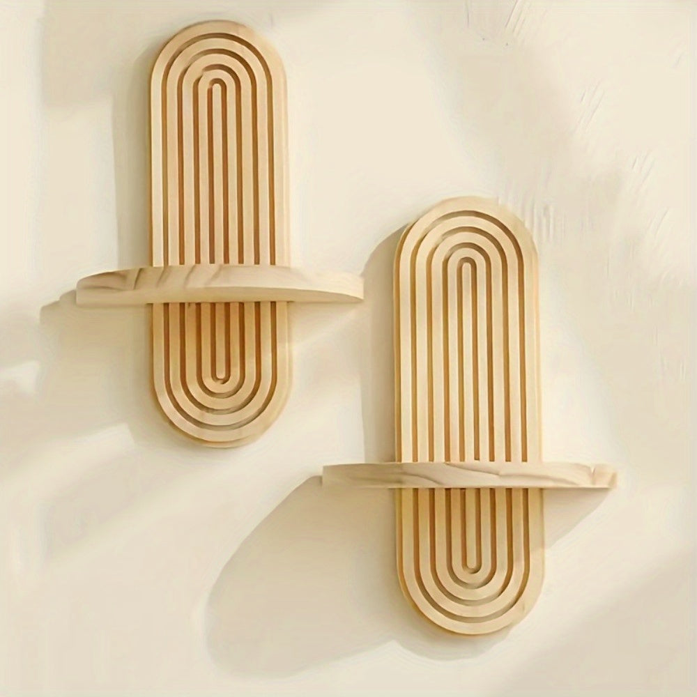 Minimalist Scandinavian Style - Bohemian Wooden Wall Shelves 2pcs - Floating Shelves with Natural Wood Finish - Space-Saving Storage Rack for Bathroom, Living Room