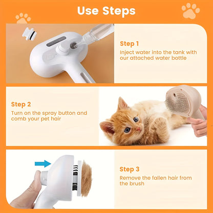 3-In-1 Cat Steam Brush, Equipped with Steam And Release Buttons, Suitable for Removing And Shedding Indoor Pet Dog Hair