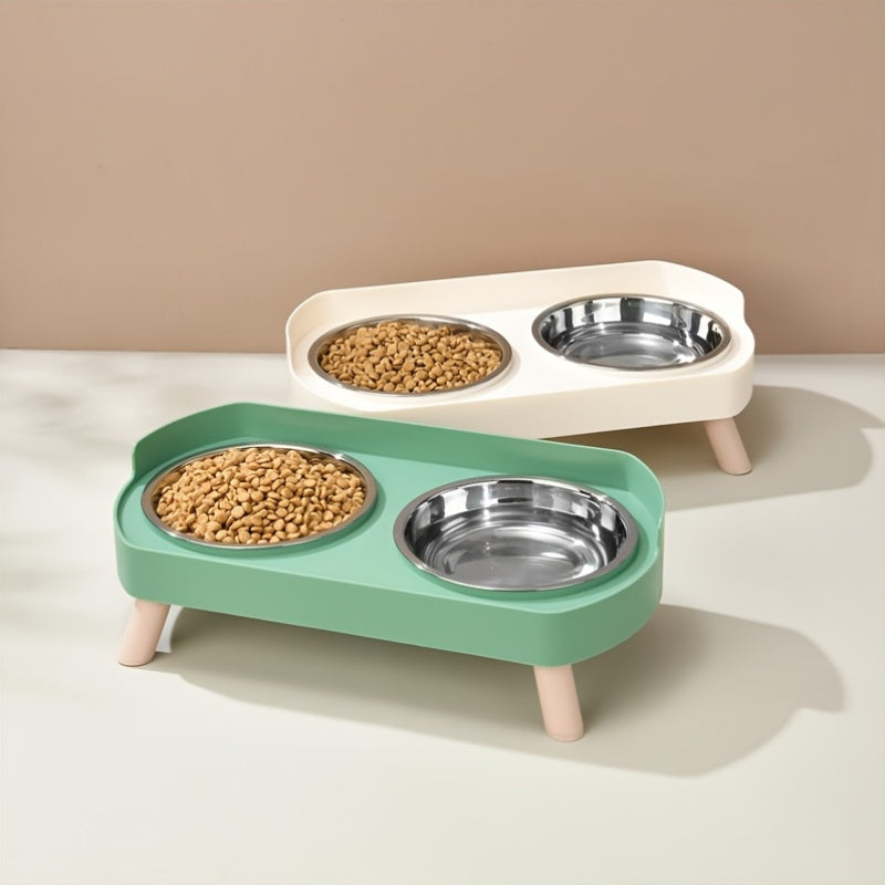 [Non-Slip Dual Bowl] 2-in-1 Cat Feeder & Water Dispenser - Stainless Steel Non-Slip Dual Bowl, Easy-Clean Pet Food & Water Dispenser with Cute Cat Design, Multiple Colors for Healthy Cat Diet, Cat Feeder And Water Dispenser,