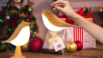 A Charming Little Bird LED Bedside Lamp with Three Adjustable Settings, an Artistic Night Light That Is Rechargeable And Touch-Controlled, a Magpie Bird Night Light in Maple Leaf Color, Perfect As a Holiday Gift