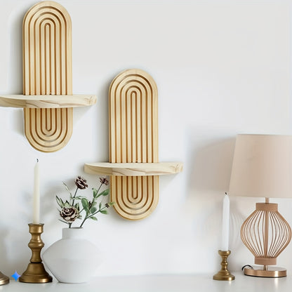 Minimalist Scandinavian Style - Bohemian Wooden Wall Shelves 2pcs - Floating Shelves with Natural Wood Finish - Space-Saving Storage Rack for Bathroom, Living Room