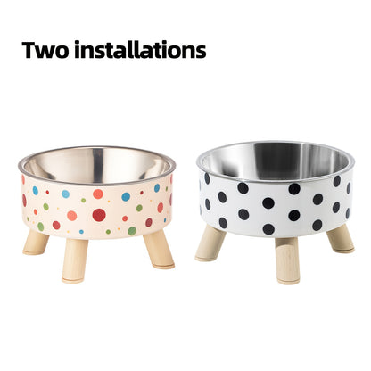 A Set of Two Vibrant Polka Dot Pet Dishes, Fashionable And Chic, Featuring Elevated Neck Support for Cats, Suitable for Feeding, And Collapsible Bowls for Dogs
