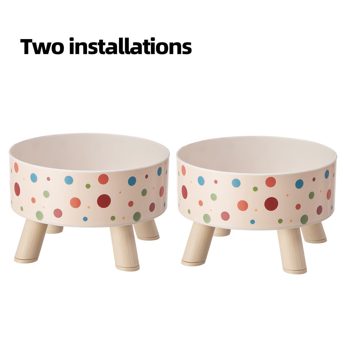 A Set of Two Vibrant Polka Dot Pet Dishes, Fashionable And Chic, Featuring Elevated Neck Support for Cats, Suitable for Feeding, And Collapsible Bowls for Dogs