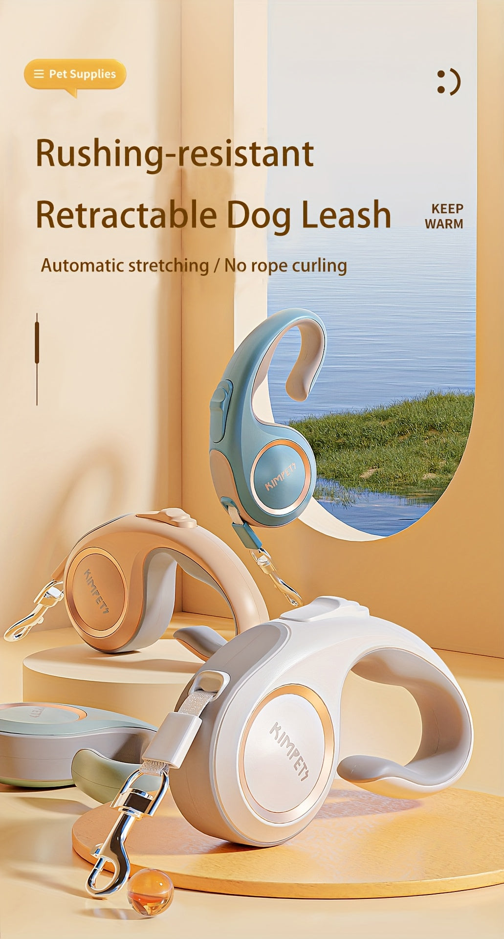 360° Tangle-Free Superior Appearance Retractable Dog Leash, One Key Lock/unlock Dog Chain, C-shaped Handle Ergonomic Design Dog Rope, 16ft pet dog leash