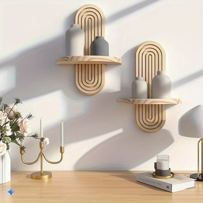 Minimalist Scandinavian Style - Bohemian Wooden Wall Shelves 2pcs - Floating Shelves with Natural Wood Finish - Space-Saving Storage Rack for Bathroom, Living Room