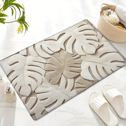1pc Tropical Style Carved Leaf Pattern Doormat, Bath Mat, Non-Slip Bath Rug, Modern Home Decor Carpet, Bathtub Edge Mat