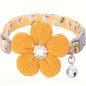 Floral Dog Collar with 3D Flower Charm and Detachable Bells - Suitable for Small Dogs and Cats, Soft Adjustable Polyester Pet Collar with Pink-White Floral Pattern, Cute Pet Accessory